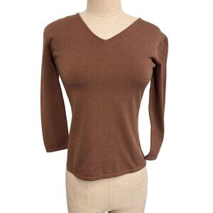 Alfani Brown V-Neck Pullover Sweater S Cotton/Nylon Blend